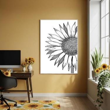 Imagem de Quadro Decorativo Girassol Desenho - 70X50Cm Mold Branca - Quadros On-
