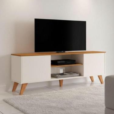 Imagem de Rack Retro Para Tv Sala Estar 2 Portas Off White Cedro - Drop de Casa