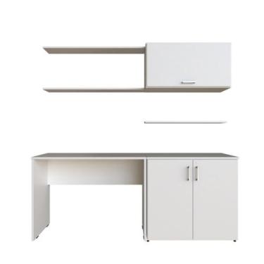 Imagem de Escrivaninha Mesa Escritório com Armário Baixo e Aéreo com Chave X Mod