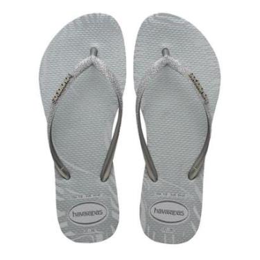 Imagem de Chinelo Havaianas Feminino Slim Glitter Edge - Cinza Gelo-Feminino