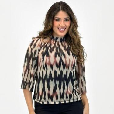 Imagem de Blusa Doce Trama de Tule Gola Alta Manga 3/4 Feminina-Feminino