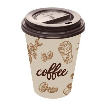 Imagem de 50 Copos Descartáveis com Tampa Coffee Lyor Papel