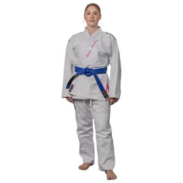 Imagem de Kimono Jiu Jistu Hanzo Trançado Reforçado BJJ Feminino Branco e Rosa Naja-Unissex