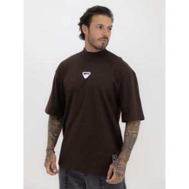 Imagem de Camiseta Oversized Gola Alta Borracha Triângulo White Black Streetwear Marrom-Masculino