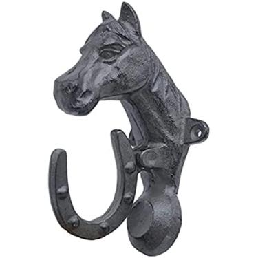 Imagem de Aldrava de porta de cavalo para porta de madeira, aldrava de portão de jardim de ferro fundido antigo feito à mão, alça de tração de móveis, decoração de fazenda