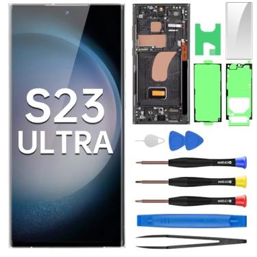 Imagem de BESJMYT Para Samsung Galaxy S23 Ultra AMOLED Screen Replacement OLED Display Touch Digitalizador Montagem completa com moldura preta Phantom e botão lateral kit de ferramentas de reparo de vidro