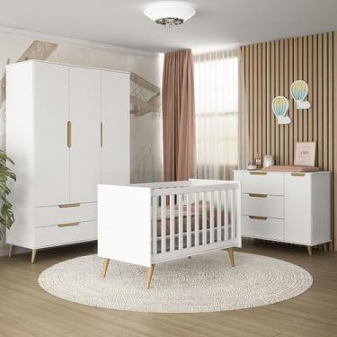 Imagem de Quarto Bebe Retro Completo Lunna Guarda Roupa 3 Portas Comoda 1 Porta 