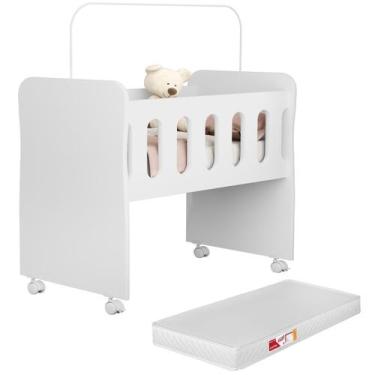 Imagem de Mini Berço e Trocador Bela Branco com Colchão Cama Moisés Quarto Bebê 
