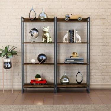 Imagem de Kit 2 Estantes para Livros Médias Industrial Aço 4 Prateleiras 146cmx8