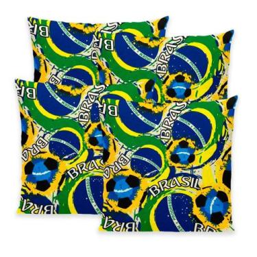 Imagem de 4 Capas de Almofada Brasil Copa 40x40 Verde Amarelo Decoração Sala - R