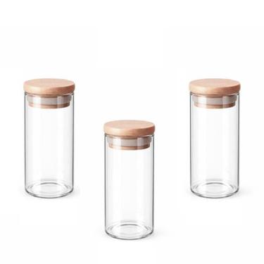 Imagem de Kit 3 Frasco Organizador Multiuso Vidro 320ml Tampa de Bambu Tempero C