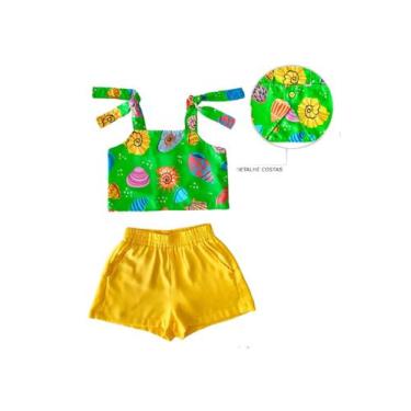 Imagem de Conjunto Short Amarelo e Blusa Estampa de  Concha - Tamanho 3 a 16 - P