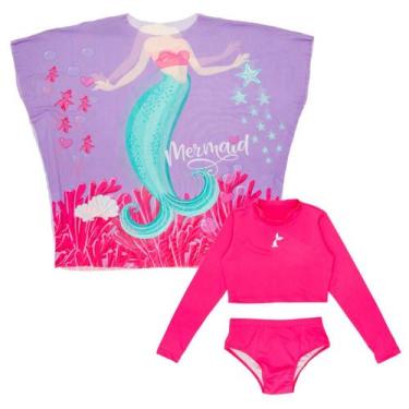 Imagem de Conjunto Cropped Biquíni + Saída De Praia Kimono Tule Menina - Fofotin