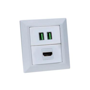 Imagem de Espelho de Tomada Duplo Chanfrado 1 HDMI 2Usb 4.9A - CONNECT CAIXA TOM