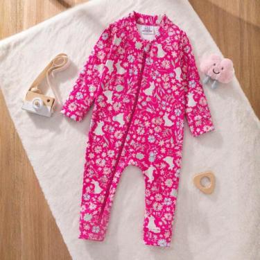 Imagem de Macacão Boucle Peluciado Bebê Com Zíper Estampado Inverno - Fofotinhos