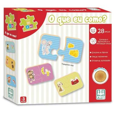 Imagem de Brinquedo Educativo Be a Ba o Que Eu Como Jogo de Associação em Madeira Reciclada Nig Brinquedos