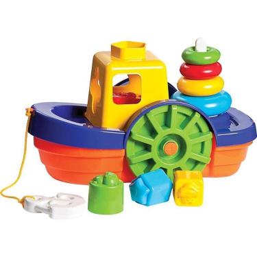 Imagem de Brinquedo Educativo Barco Didático com Blocos e Âncora Flutuante para Encaixe Mercotoys