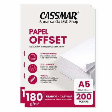 Imagem de Papel Offset 180g A5 148x210mm Cor Branco 200fls - Cassmar