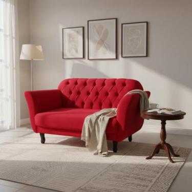 Imagem de Namoradeira Decorativa Dália Couro Vermelho 2 Lugares Pés Madeira Ms D