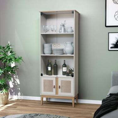 Imagem de Cristaleira 4 Portas Trama 70x180x37 cm Bege/Mel/Off White - Movelbent