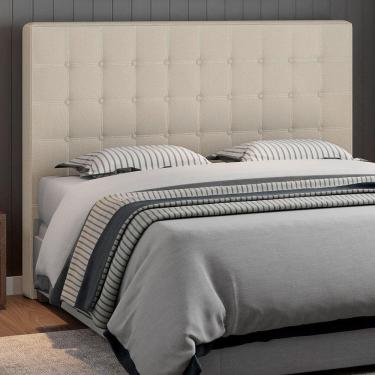 Imagem de Cabeceira Estofada Libia King com Frame Estrutura MDF Revestimento Linho Off White Sallar Home
