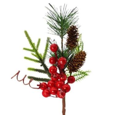 Imagem de Pick arranjo natalino folhagem, Pinha e Azevinho Berry vermelho 30 cm 