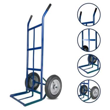 Imagem de Carrinho de Cargas Armazém Transporte 350kg Azul Reforçado - MUKE TOOL
