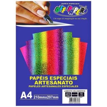 Imagem de Papel Lamicote Holográfico Arco-Íris A4 250g Laminado com 10 Folhas Of