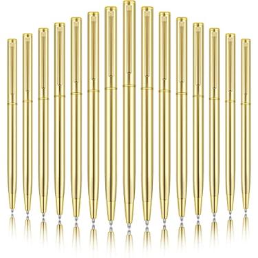 Imagem de Zonon 15 canetas esferográficas finas metálicas douradas, retráteis, tinta preta, 1 mm, ponta média, lisa, para casamento, escritório, estudantes, professores, homens, mulheres, presentes