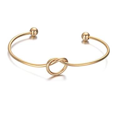 Imagem de Pulseira Feminina Bracelete Nó Coração Jóia Luxo Puro Charme Dourada