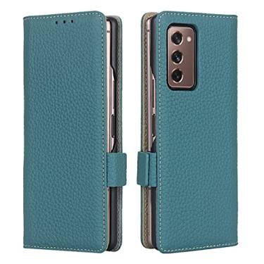 Imagem de Capa para Samsung Galaxy Z Fold 3, capa de couro legítimo premium com compartimentos para cartão, fecho magnético e suporte à prova de choque carteira vintage, azul 2