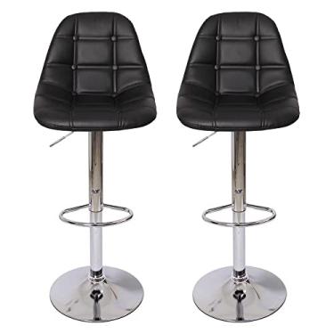 Imagem de Kit 2 Banquetas Altas Giratórias Com Encosto Assento Estofado Design Moderno Botone Preta
