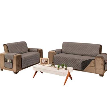 Imagem de Protetor De Sofá Manu 2 E 3 Lugares King Liso Dupla Face Tecido Microfibra Cinza/Preto