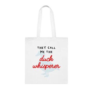 Imagem de They Call Me The Duck Whisperer, sacola divertida, bolsa de ombro, bolsas reutilizáveis, ideia de de Natal, Branco