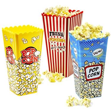 Imagem de Baldes de pipoca reutilizáveis com tema de cinema em ninhos da Red Co. – Conjunto de 3 designs variados de estilo retrô