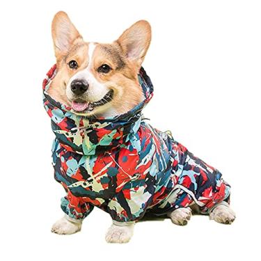 Imagem de Capa de chuva para cães de cobertura completa jaqueta de chuva impermeável com tira refletiva poncho ajustável para cães pequenos, médios grandes, vermelho, 2GG (11