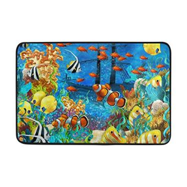 Imagem de ALAZA My Daily Sea Fish Coral Ship Capacho 40 x 60 cm, sala de estar, quarto, cozinha, banheiro, tapete impresso em espuma leve