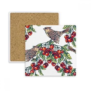 Imagem de Porta-copos de planta de pássaro fruta comer verde quadrado tapete para caneca subplaca suporte isolante pedra