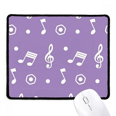 Imagem de Mouse pad branco com notas musicais roxas, borda costurada preta, tapete antiderrapante