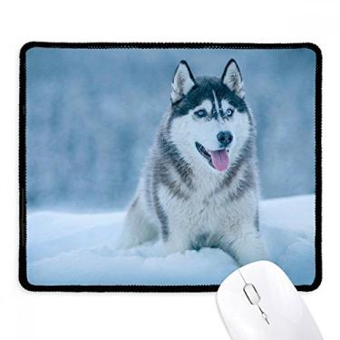 Imagem de Mousepad para animais de neve Husky com bordas costuradas Tapete de borracha para jogos