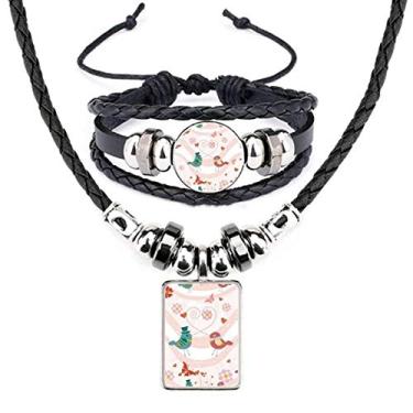 Imagem de Conjunto de joias de pulseira de couro rosa verde Love Birds Dia dos Namorados