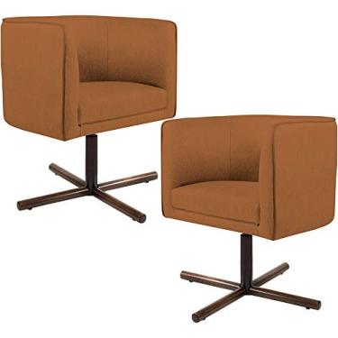 Imagem de Kit 02 Poltronas Decorativas Giratória Base X Betina D02 Veludo Telha C-262 - Lyam Decor