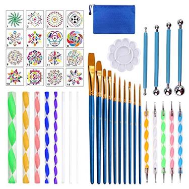 Imagem de Daseey 44 peças Mandala Ferramentas de pontilhado DIY Pintura Stencils Bola Paleta Pincéis Pincéis Multifuncionais Embossing Dot Kit para Canvas Rocks Coloring Drawing Crafting Art Supplies Handwork