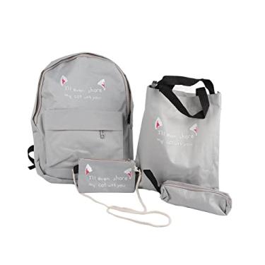 Imagem de mochila Escolar De 4 Unidades,Mochila Para Laptop De Lona, Mochila Leve E Bonita Para Meninas, Mochila Escolar Multifuncional Com Alça Ajustável, Bolsa De Ombro Para Mulheres Estudantes(cinza)