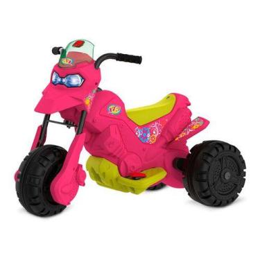 Moto Eletrica Criança Triciclo + Capacete 12v - Rosa Menina