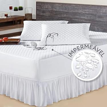 Imagem de Kit Protetor Casal Padrão + 2 Porta Travesseiro Impermeável com Saia Box Branco