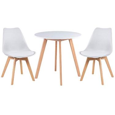 Imagem de Loft7, KIT - Mesa redonda Leda 70 cm branco + 2 cadeiras estofadas Leda branco