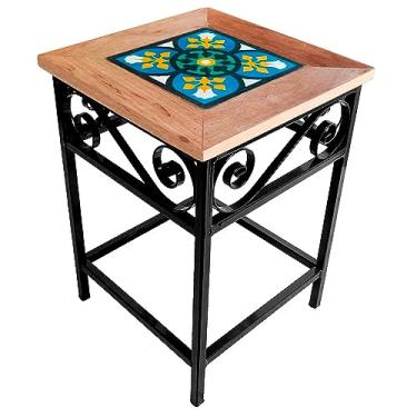 Imagem de Banco Banquinho Banqueta Mesa de cabeceira De Ferro E Madeira Rústico Premium 45 cm de Altura (S03)