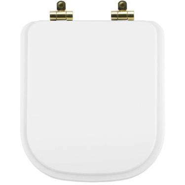 Imagem de Assento Sanitário Poliéster Soft Close Quadra Branco para Vaso Deca com Ferragem Dourada