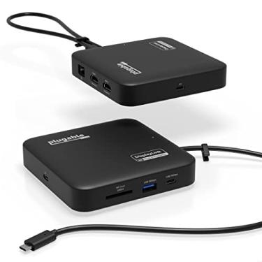 Imagem de Plugable Estação de ancoragem USB C 7 em 1 com monitor duplo – A base HDMI dupla é compatível com Mac e Windows, USB4, Thunderbolt ou USB-C, 100 W PD, 2 HDMI, 1 USB-C, 1 Gbps Ethernet, 1 USB 3.0, 1 cartão SD